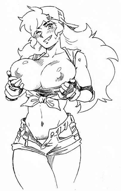 1girl breasts large_breasts long_hair midriff nipples tina_otto topless_female twistedterra