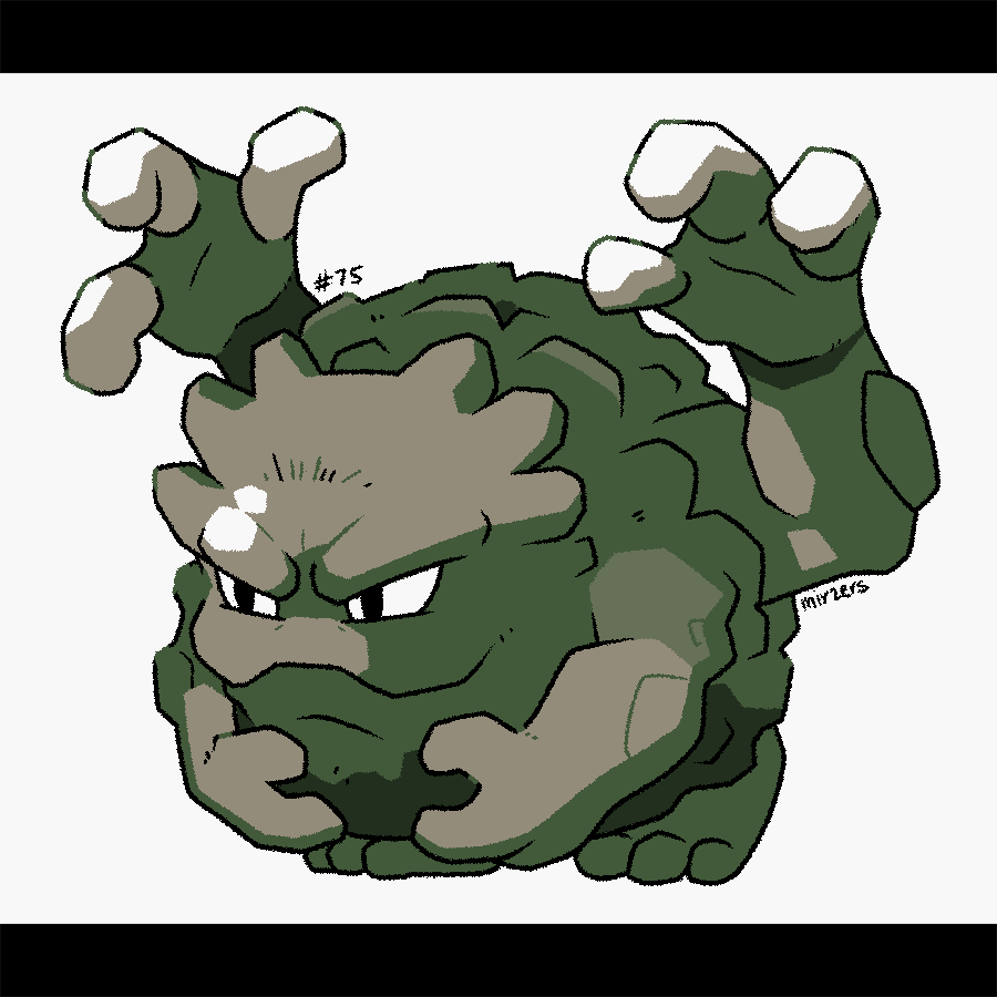 artist_name full_body gen_1_pokemon graveler letterboxed limited_palette mirzers nintendo no_humans pokemon pokemon_(creature) simple_background solo white_background