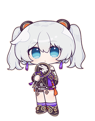 1girl blue_eyes chibi chinese_clothes closed_mouth earrings eta full_body hair_ornament hand_fan holding holding_fan honkai_(series) honkai_impact_3rd jewelry long_hair looking_at_viewer lowres official_art purple_socks socks solo standing theresa_apocalypse third-party_source twintails white_hair zhuge_kongming_(honkai_impact) zhuge_kongming_(startold_fortune)_(honkai_impact)
