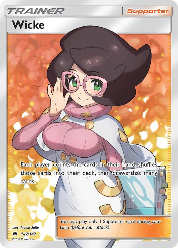 1girl 2017 blush breasts brown_hair capelet card_(medium) character_name closed_mouth green_eyes high-waist_skirt holding long_sleeves looking_at_viewer medium_breasts medium_skirt nintendo non-web_source official_art pencil_skirt pokemon pokemon_card pokemon_sm pokemon_tcg purple_hair saitou_naoki short_hair skirt smile solo sweater_guard trading_card watermark white_capelet white_skirt wicke_(pokemon)