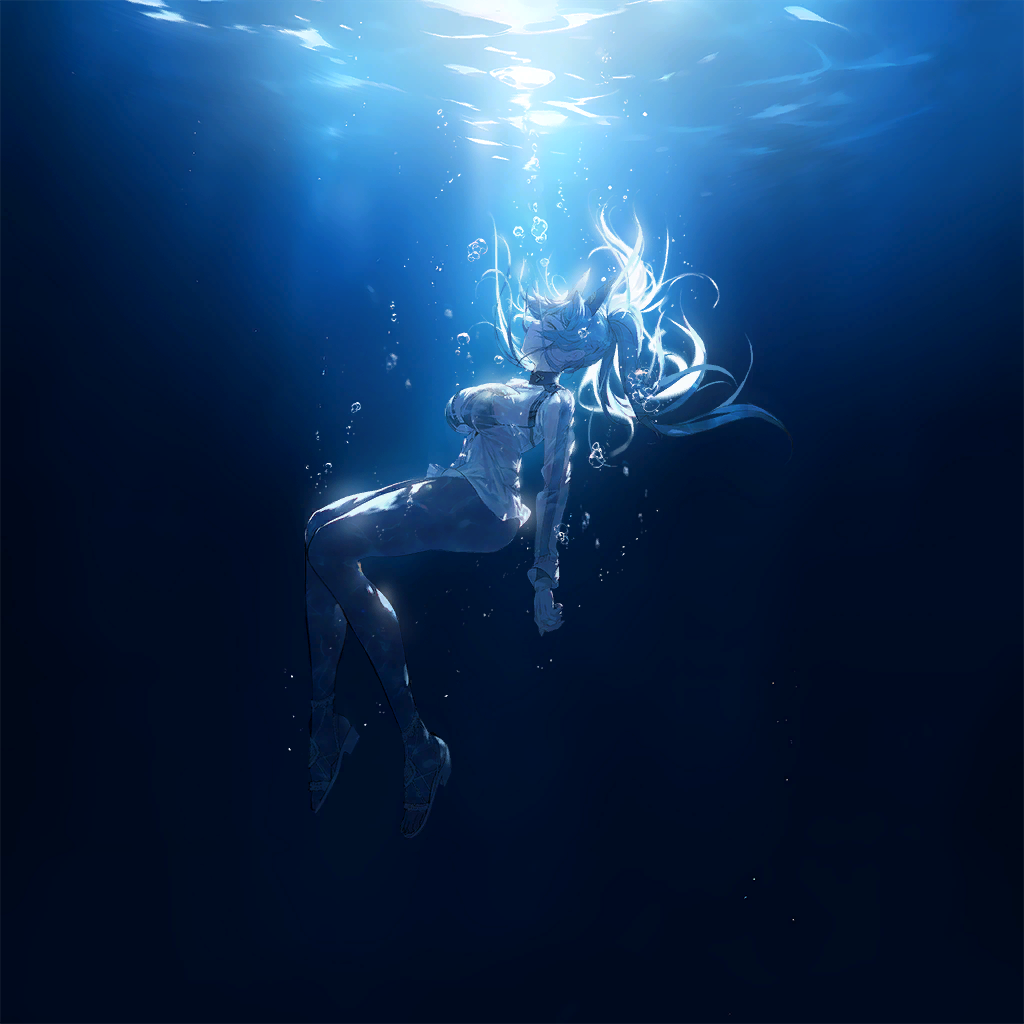 1girl air_bubble bikini bikini_under_clothes blue_eyes blue_hair bubble female_focus game_cg gloves goddess_of_victory:_nikke hair_ornament half-closed_eyes helm_(aqua_marine)_(nikke) helm_(nikke) jam_(nandade) long_hair long_sleeves micro_bikini official_art ponytail see-through_clothes see-through_shirt shirt solo spoilers swimsuit thighs third-party_source underwater white_footwear white_gloves white_shirt