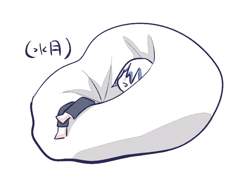 barefoot bean_bag_chair blue_streaks boruto:_naruto_next_generations chibi hoozuki_suigetsu japanese_text male_focus naruto_(series) sinking sitting sitting_on_object solo tooth_sticking_out_of_mouth translated white_background white_hair yoshiya0909