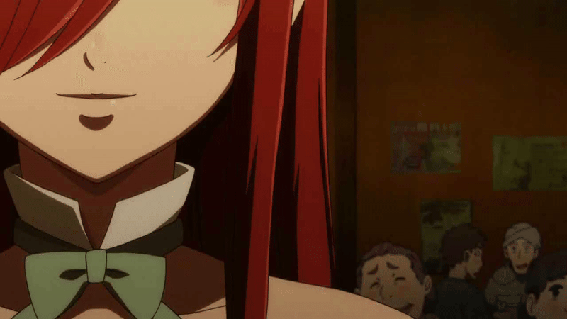 1girl animated animated_gif anime_screenshot bow bowtie detached_collar erza_scarlet erza_scarlet_(bar_altair_waitress)_(fairy_tail) fairy_tail fairy_tail:_dragon_cry furry furry_female mainkore multiple_boys open_mouth playboy_bunny rabbit rabbit_girl red_hair smile third-party_edit transformation