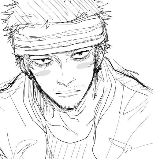 1boy aya_(6335) blush east_blue gin_(one_piece) headband male_focus monochrome one_piece solo