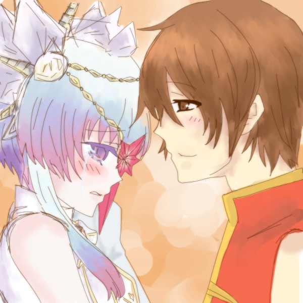 alfa_system bare_shoulders blush brown_eyes brown_hair crystal pink_eyes razalis tales_of_(series) tales_of_the_world tales_of_the_world_radiant_mythology_3 tears