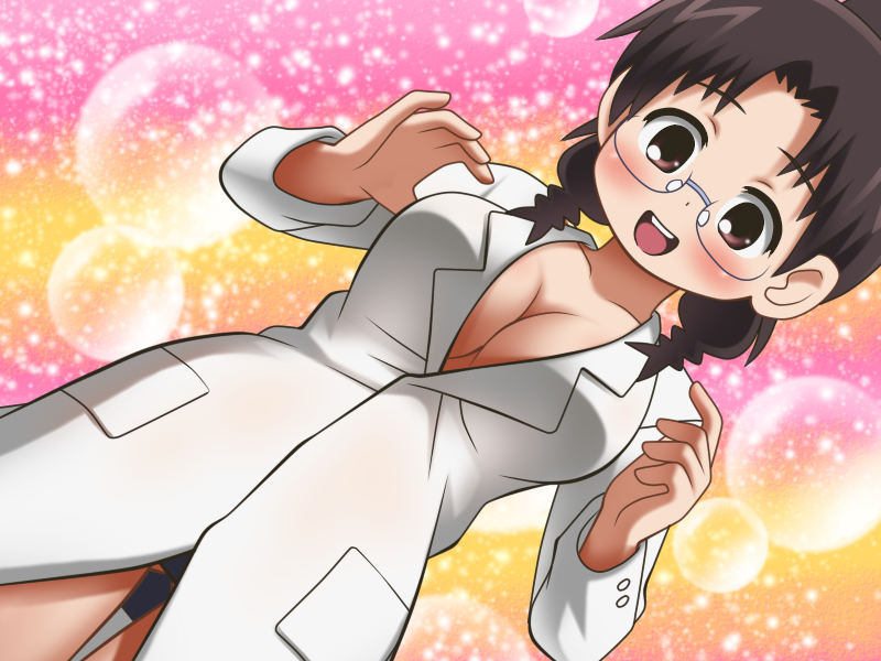 1girl awa brown_eyes brown_hair glasses kuriyama_aiko mitsudomoe_(manga) tagme