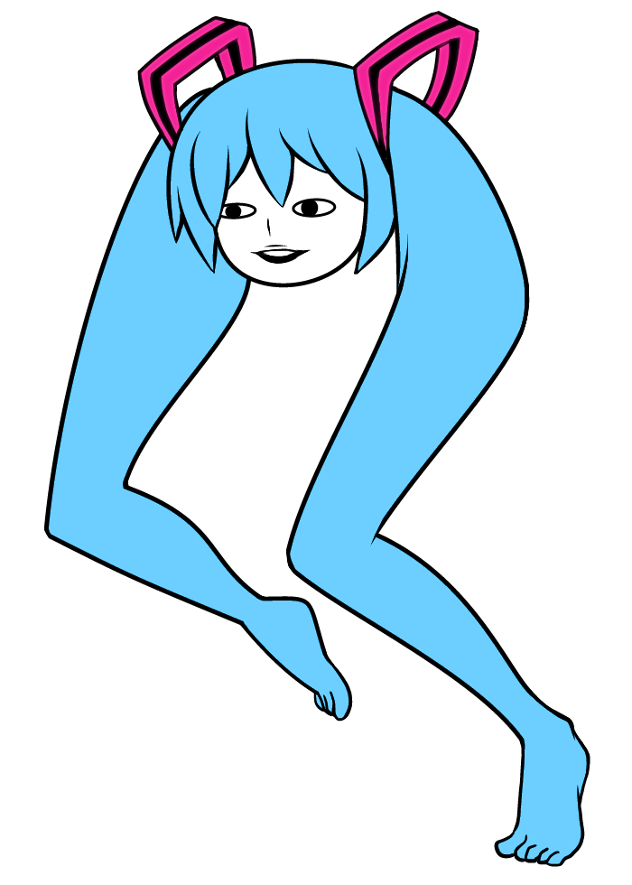 1girl barefoot blue_hair colored_skin commentary_request flat_color hair_ornament hatsune_miku legs no_humans open_mouth revision ryusei_(ryusei_b) shiteyan&#039;yo simple_background solo transparent_background twintails vocaloid what white_skin