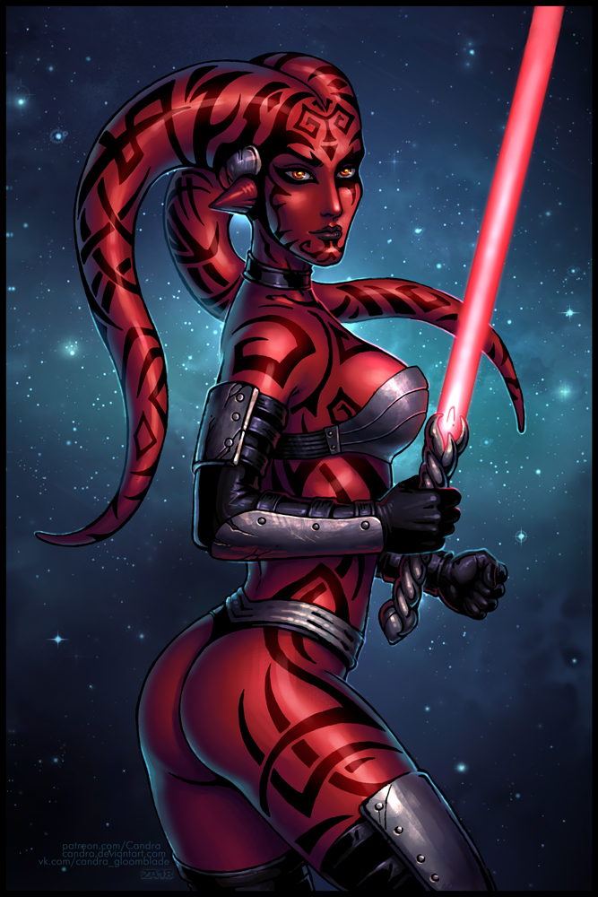 1girl alien black_boots black_border black_bra black_gloves boots border bra candra colored_skin darth_talon elbow_gloves energy_sword english_text gloves holding holding_sword holding_weapon lightsaber looking_at_viewer red_lightsaber red_skin solo star_wars star_wars:_legacy sword thigh_boots twi&#039;lek underwear watermark weapon web_address yellow_eyes