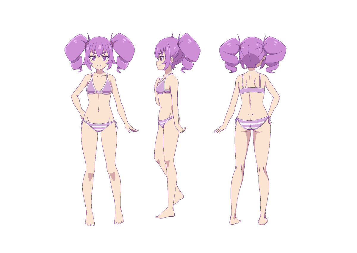 1girl ass bikini butt_crack official_art otachan otachanshow purple_eyes purple_hair side-tie_bikini_bottom source_request swimsuit the_otachan_show