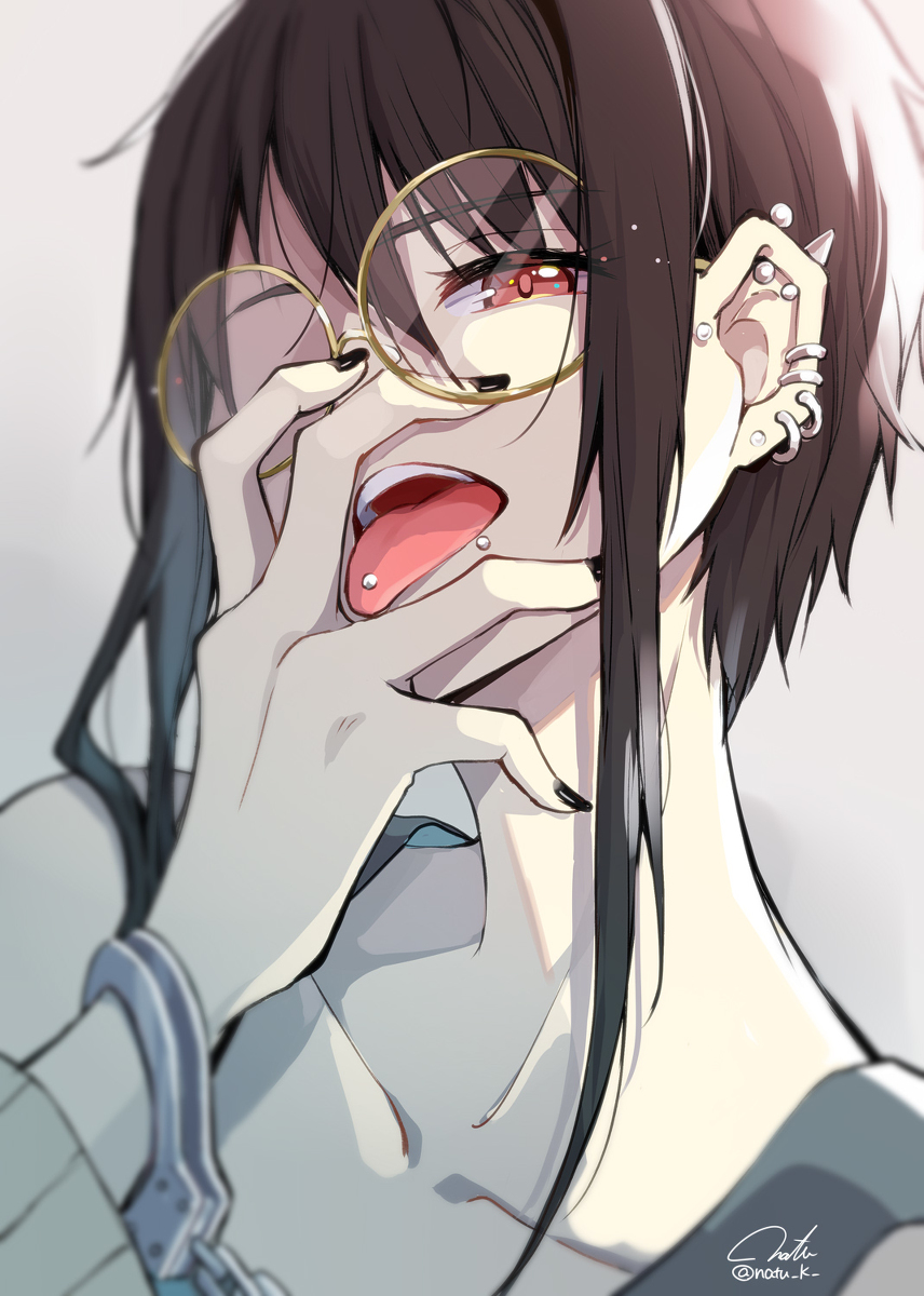 1girl hazuki_natsu highres original piercing tagme tongue_piercing