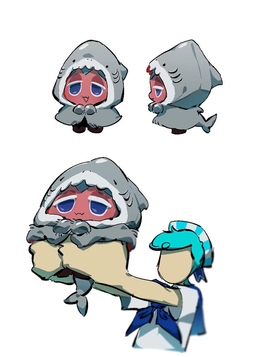 2boys animal_costume animal_hood aqua_eyes aqua_hair arms_up black_pants blue_eyes blue_hair blue_hat blue_sailor_collar brown_footwear carrying carrying_person cavalier_boots chibi chibi_inset closed_mouth colored_skin cookie_run cowboy_shot faceless faceless_male fangs fin fins fish_tail from_side full_body grey_hood grey_hoodie hat highres holding holding_chibi hood hood_up hoodie looking_at_viewer male_focus multiple_boys multiple_views no_face onesie open_mouth outstretched_arms pale_skin pants peppermint_cookie pom_pom_(clothes) ribbon_hat ribbon_trim sailor_collar sailor_hat sailor_uniform shark_boy shark_costume shark_fin shark_hood shark_tail shirt short_hair short_sleeves simple_background skin_fangs sorbet_shark_cookie standing striped_clothes striped_hat tail two-tone_hat white_background white_hat white_shirt white_stripe