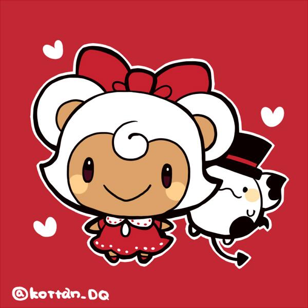 1girl animal_ears black_headwear blush_stickers bow brown_eyes chibi chibi_only closed_mouth dragon_quest dragon_quest_x dress full_body hat heart kotorai no_nose puklipo red_background red_bow red_dress red_footwear sweatdrop top_hat twitter_username white_hair