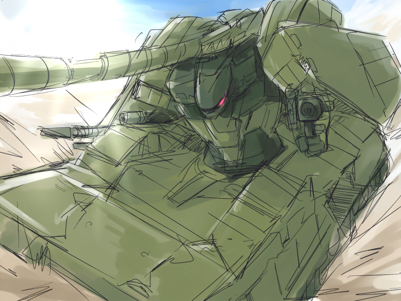 atsushi/hao gun gundam gundam_ms_igloo hildolfr mecha military military_vehicle motor_vehicle robot sketch tank weapon
