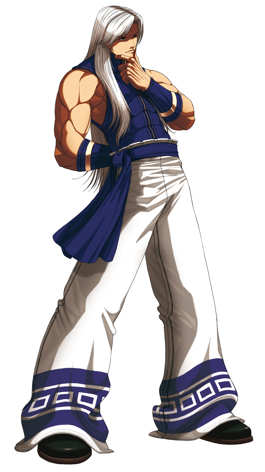 1boy falcoon highres jhun_hoon long_hair male_focus official_art simple_background solo the_king_of_fighters the_king_of_fighters_2003 white_background white_hair