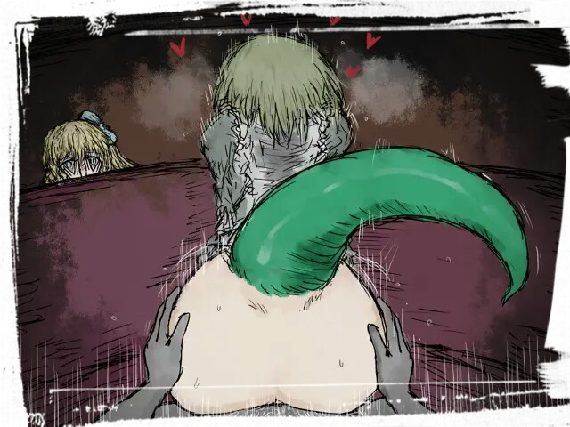 3boys anal ass bent_over bill_(black_souls) black_souls black_souls_ii blonde_hair blush border breath clothed_sex doggystyle dress from_behind game_cg grabbing_another&#039;s_ass green_hair groping hands_on_ass heart_(symbol) heavy_breathing huge_ass implied_sex jaggy_lines lizard_tail long_hair male_penetrated monster_boy motion_lines multiple_boys o_o pov reptile_boy reverse_cowgirl_position sex sex_from_behind sketch speed_lines straddling sushi_yuusha_toro sweat tail trap trembling yaoi
