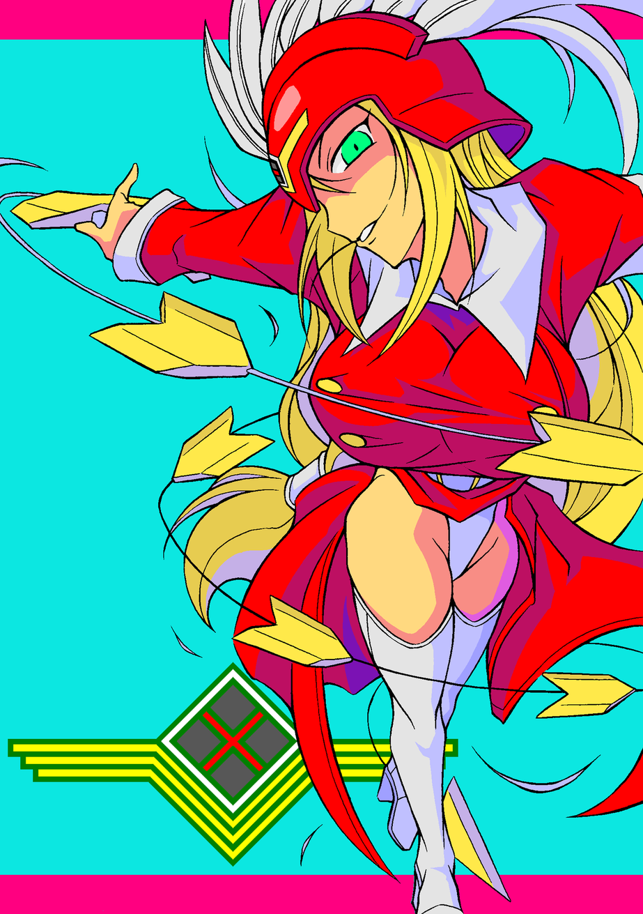 1girl 2012 akatsuki_blitzkampf alternate_eye_color armband belt blonde_hair blue_background boots breasts dress en-eins_kanzen_sekai feathers full_body green_eyes helmet highres holding holding_sword holding_weapon long_hair looking_at_viewer low-tied_long_hair no_pants panties red_dress shaded_face solo sword tempelritter thigh_boots thighhighs underwear weapon whip_sword white_belt white_boots white_panties yoshitsuki