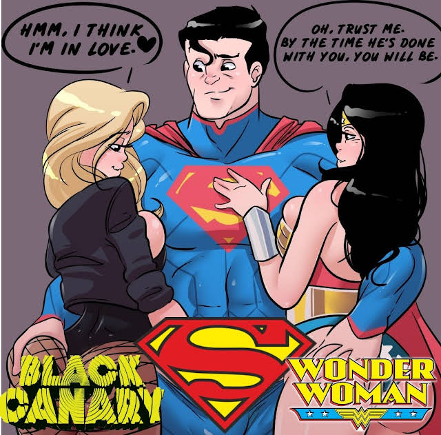 1boy 2girls black_canary clark_kent dc_comics diana_prince dinah_lance grabbing_another&#039;s_ass green_arrow_(series) groping group_sex multiple_girls seductive_gaze seductive_smile smile superman superman_(series) threesome wonder_woman wonder_woman_(series)