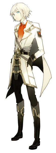 1boy ace_(fft-0) aqua_eyes belt belt_buckle black_belt black_boots black_cape black_gloves black_pants black_sleeve_cuffs boots brown_belt buckle cape chest_belt closed_mouth coat collared_coat collared_shirt final_fantasy final_fantasy_type-0 full_body gloves hand_on_own_hip knee_boots lapels light_frown long_sleeves looking_at_viewer male_focus military_uniform notched_lapels pants red_scarf scarf shirt short_hair simple_background solo standing suou_(sdurorhr) two-sided_cape two-sided_fabric white_background white_cape white_coat white_hair white_shirt