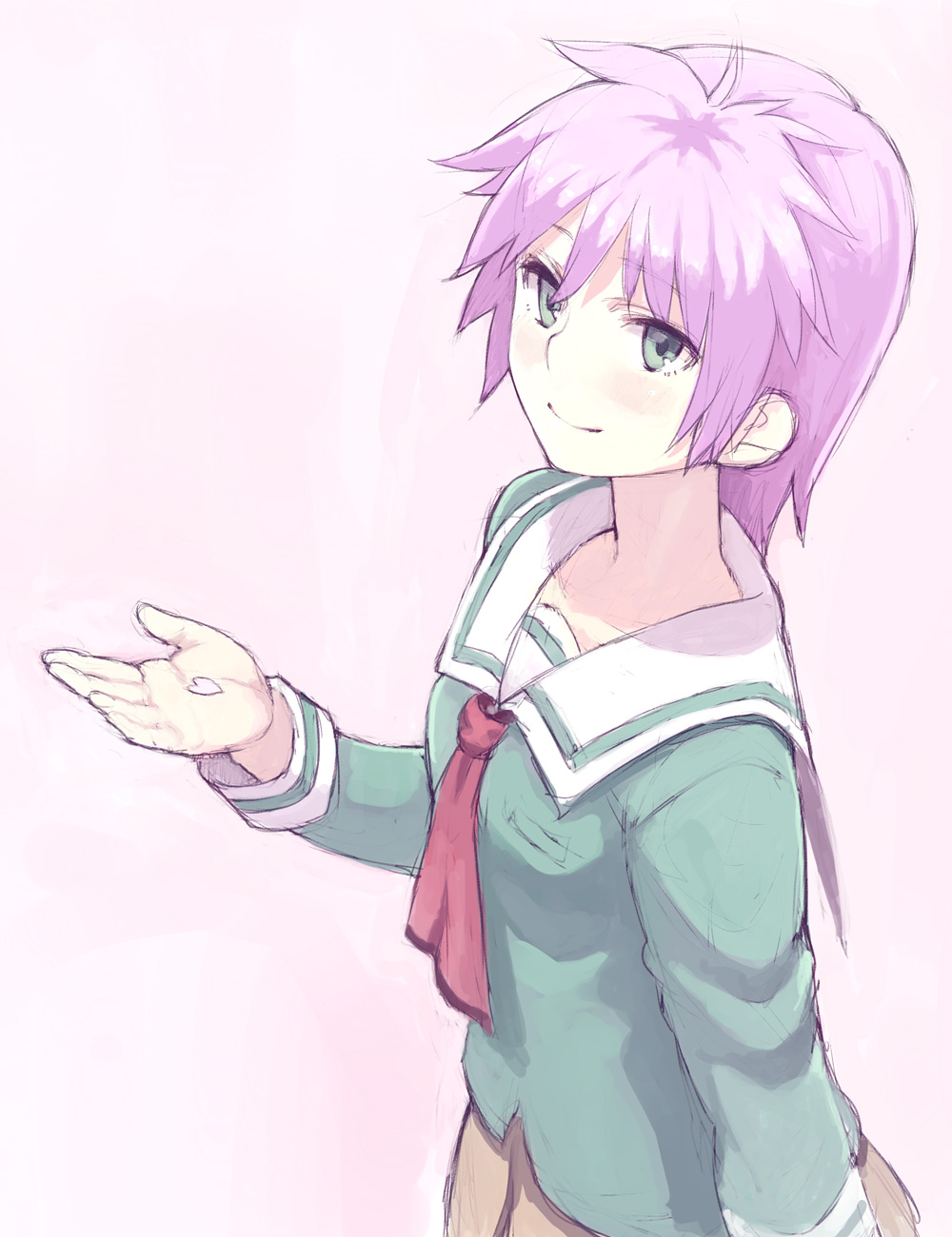 1girl female_focus highres pink_hair school_uniform short_hair sketch smile solo tokimeki_memorial tokimeki_memorial_2 yae_kaori yu_65026