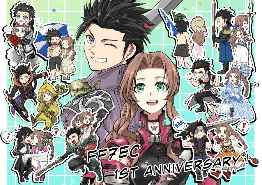 aerith_gainsborough aerith_gainsborough_(chocobo_suit) aerith_gainsborough_(citric_dress) aerith_gainsborough_(classic_coney) aerith_gainsborough_(fairy_of_snowfall) aerith_gainsborough_(floral_gown) aerith_gainsborough_(garnet&#039;s_gown) aerith_gainsborough_(kamura_dress) aerith_gainsborough_(prism_dress) aerith_gainsborough_(rosy_battle_suit) aerith_gainsborough_(sunny_robe) anniversary aozora_airu ass black_hair brown_hair cosplay creature_on_head eyepatch final_fantasy final_fantasy_vii final_fantasy_vii_ever_crisis garnet_til_alexandros_xvii garnet_til_alexandros_xvii_(cosplay) multiple_persona official_alternate_costume official_alternate_hairstyle sword weapon zack_fair zack_fair_(black_hound) zack_fair_(glacier_armor) zack_fair_(guardian_style) zack_fair_(holiday_suit) zack_fair_(shinra_full_dress_uniform) zack_fair_(tropical_beach) zack_fair_(valiant_suit) zack_fair_(zinogre_armor)