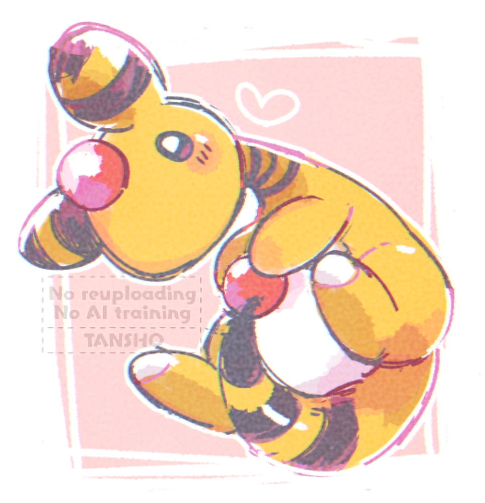 ampharos artist_name blush commentary_request full_body gen_2_pokemon heart nintendo no_humans pokemon pokemon_(creature) pokemon_focus solo tansho