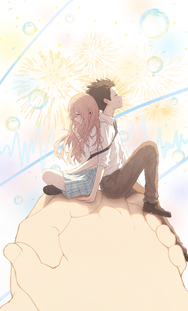 1boy 1girl aliasing black_hair black_necktie blue_skirt brown_footwear chinese_commentary closed_eyes collared_shirt commentary_request from_side fuka_(pixiv_84081952) full_body grin ishida_shouya koe_no_katachi loafers long_hair miniskirt necktie nishimiya_shouko pants pink_hair pleated_skirt school_uniform shirt shoes short_hair short_sleeves sitting skirt three-quarter_sleeves smile spiked_hair teeth white_shirt