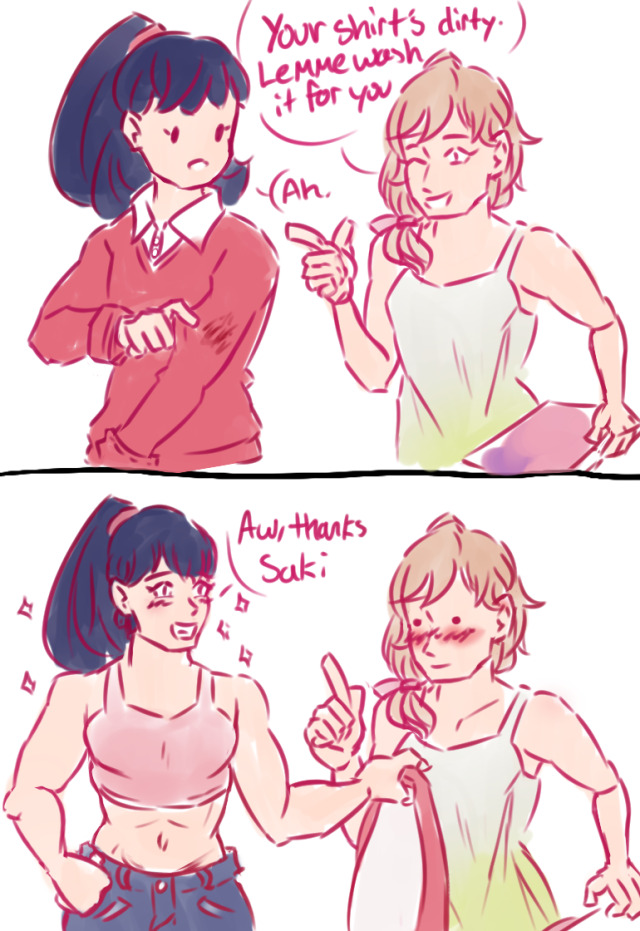 2girls abs blush digimon digimon_survive kimishima_saki looking_at_another meme multiple_girls muscular muscular_female shibuya_aoi