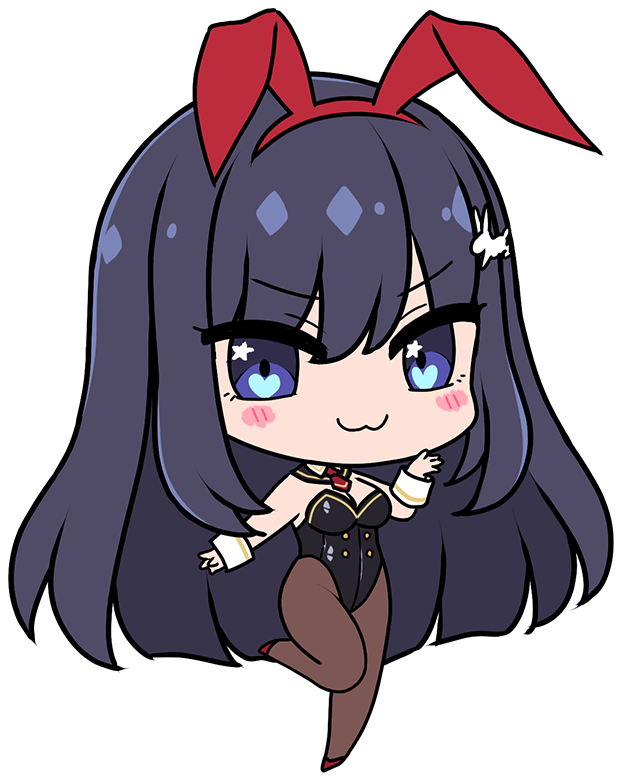1girl :3 animal_ear_hairband animal_ears arm_at_side arm_up black_hair black_leotard black_pantyhose blue_eyes blush breasts chibi chibi_only covered_navel deformed derauea detached_collar fake_animal_ears game_cg hair_ornament hairband highleg large_breasts leg_up leotard long_hair looking_at_viewer motto!_haramase!_honoo_no_oppai_isekai_oppai_bunny_gakuen! necktie non-web_source official_art pantyhose playboy_bunny rabbit_ear_hairband rabbit_ears rabbit_hair_ornament red_necktie red_shoes shoes solo star_(symbol) star_in_eye strapless strapless_leotard symbol_in_eye transparent_background usami_runa white_wrist_cuffs wrist_cuffs