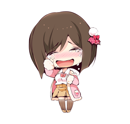 1girl blunt_ends blush boots bow brown_boots brown_hair brown_skirt brown_thighhighs buttons chibi closed_eyes coat collared_shirt crying fur-trimmed_coat fur-trimmed_sleeves fur_trim hair_bow hair_ornament hair_ribbon hand_on_own_chest happy happy_tears high-waist_skirt idolmaster idolmaster_cinderella_girls long_sleeves lowres maekawa_miku miniskirt open_mouth pink_bow pink_coat pink_ribbon plaid_ribbon pleated_skirt pocket pom_pom_(clothes) pom_pom_hair_ornament ribbon shirt short_hair simple_background skirt sleeveless sleeveless_shirt sleeves_past_wrists smile solo standing striped_clothes striped_thighhighs swept_bangs tears thighhighs usoneko vertical-striped_clothes vertical-striped_thighhighs wavy_mouth white_background white_shirt wiping_tears zettai_ryouiki