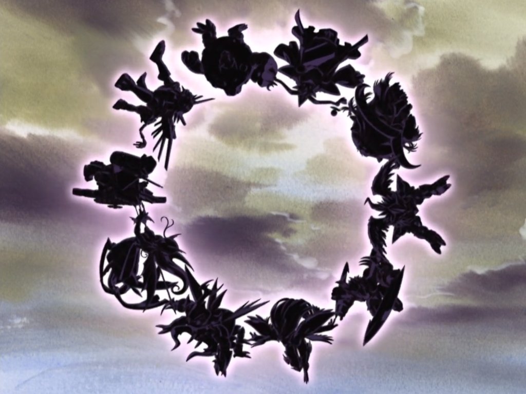 ancientbeatmon ancientgarurumon ancientgreymon ancientirismon ancientmegatheriumon ancientmermaimon ancientsphinxmon ancienttroiamon ancientvolcamon ancientwisemon armor claws digimon digimon_frontier horns shadow silhouette tail ten_legendary_warriors wings
