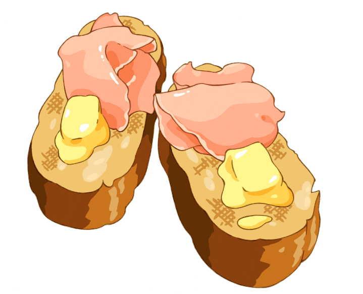 bread butter food food_focus haboban ham no_humans original simple_background white_background