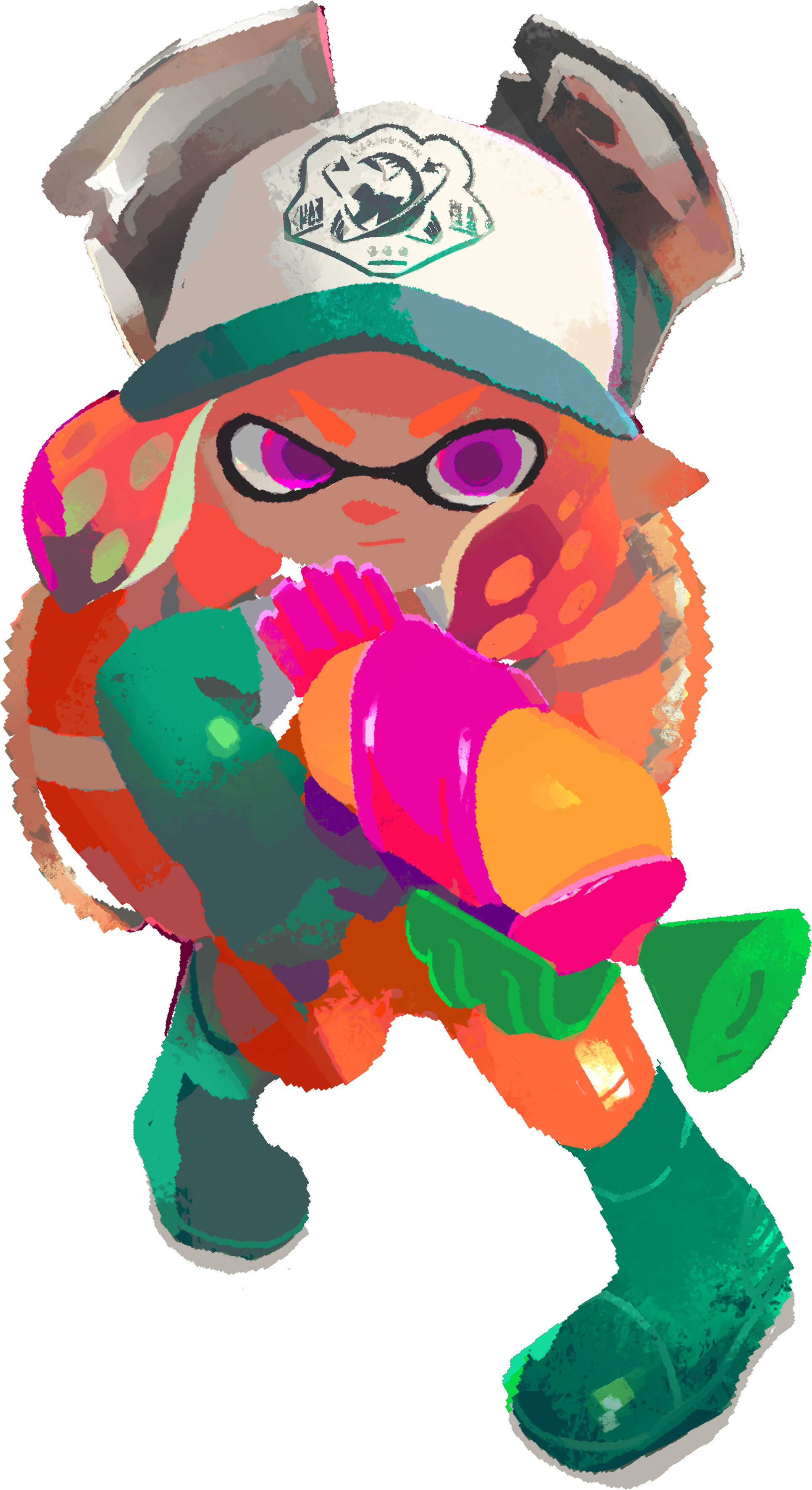 1girl :/ absurdres aqua_boots aqua_gloves artist_request baseball_cap boots closed_mouth full_body gloves half-closed_eye hat highres holding holding_weapon inkling inkling_girl inkling_player_character lifebuoy nintendo no_lineart official_art orange_hair orange_overalls overalls pink_eyes pointy_ears rubber_gloves salmon_run_(splatoon) simple_background solo splatoon_(series) splatoon_2 swim_ring tachi-e third-party_source transparent_background two-handed v-shaped_eyebrows weapon white_hat