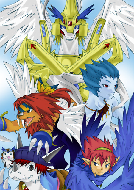 anna_(legendz) dragon goggles goggles_on_head harpy_(legendz) hexadragon_(legendz) horns legendz monster_girl pointy_ears red_eyes shiron_(legendz) spiritual_wingdragon wind_giant_(legendz) wings