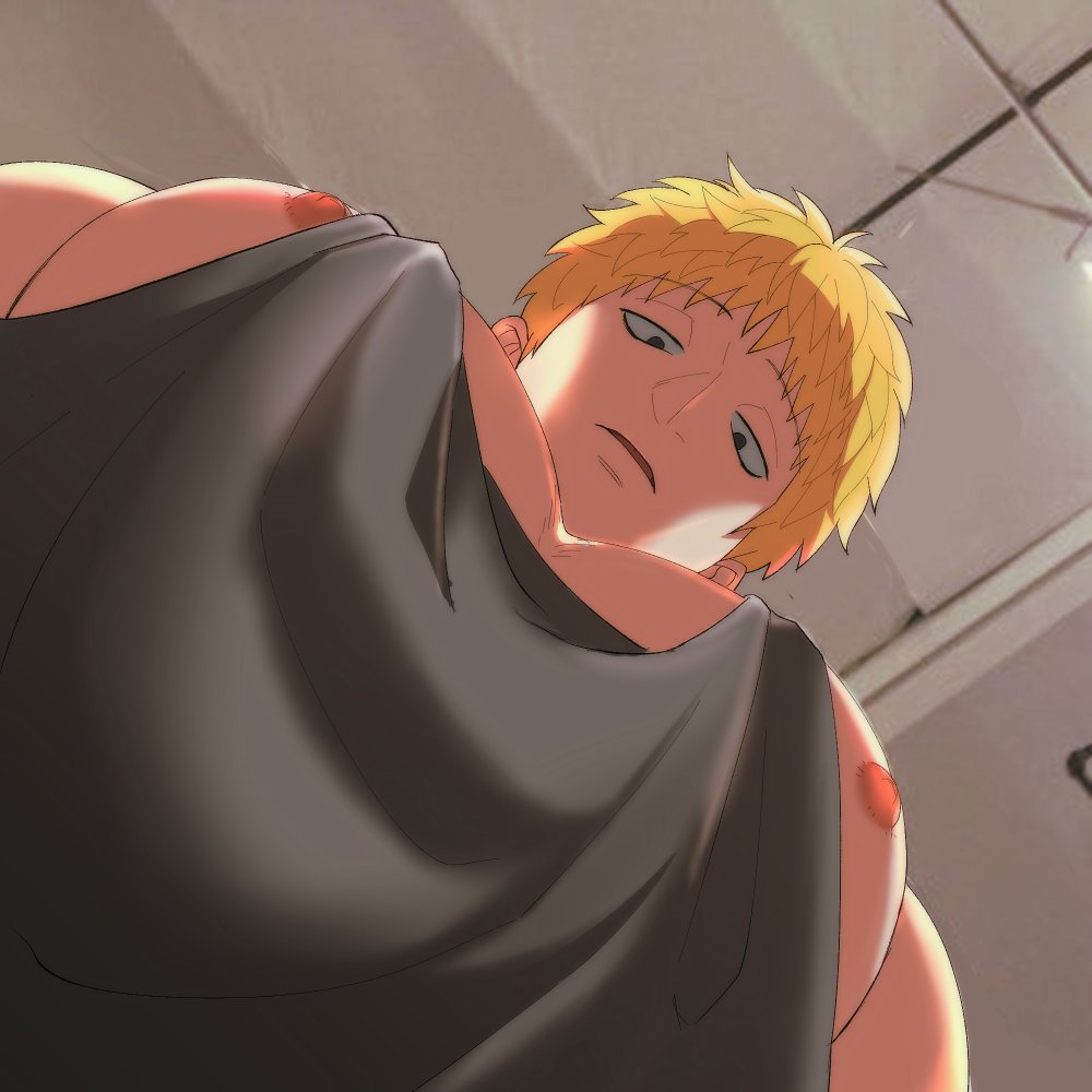 1boy bara black_tank_top blonde_hair bored foreshortening kimi_ga_shine large_pectorals looking_at_viewer looking_down male_focus meme muscular muscular_male nipple_slip nipples nora_kmgsn parted_lips pectoral_cleavage pectoral_focus pectorals photo-referenced shinogi_keiji short_hair sidepec solo tank_top thick_eyebrows tsurime upper_body pec_pov_(meme)