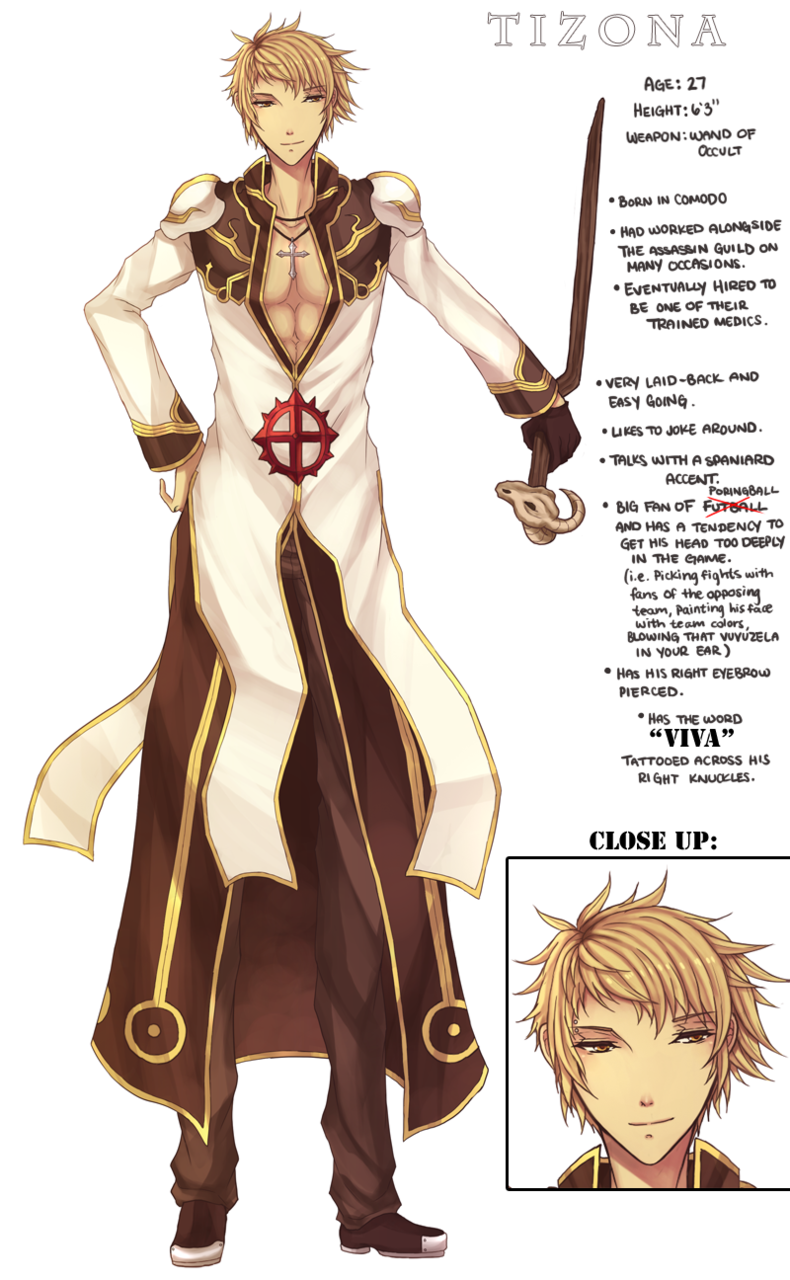 1boy animal_skull blonde_hair brown_coat brown_pants brown_shoes character_name closed_mouth coat commentary cross cross_necklace english_commentary english_text full_body gold_trim high_priest_(ragnarok_online) highres holding holding_staff jewelry long_sleeves looking_at_viewer male_focus multicolored_coat necklace pants ragnarok_online rinslette shoes short_hair simple_background smile solo staff standing two-tone_coat white_background white_coat yellow_eyes zoom_layer