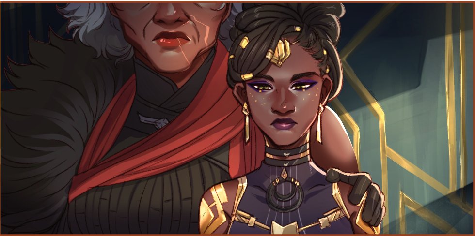 2girls ambessa_medarda arcane:_league_of_legends armor bare_shoulders bekkomi black_jacket brown_eyes brown_hair closed_mouth covered_collarbone dark-skinned_female dark_skin dreadlocks earrings facing_viewer grey_hair hand_on_another&#039;s_shoulder head_out_of_frame height_difference jacket jewelry league_of_legends looking_at_viewer mature_female medium_hair mel_medarda mother_and_daughter multiple_girls red_scarf scarf shiny_skin short_hair