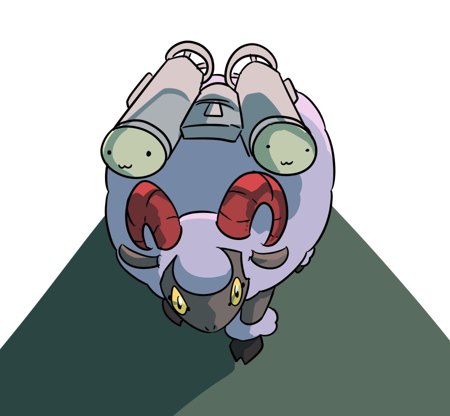 digimon digimon_(creature) horns looking_at_viewer sheep sheepmon solo