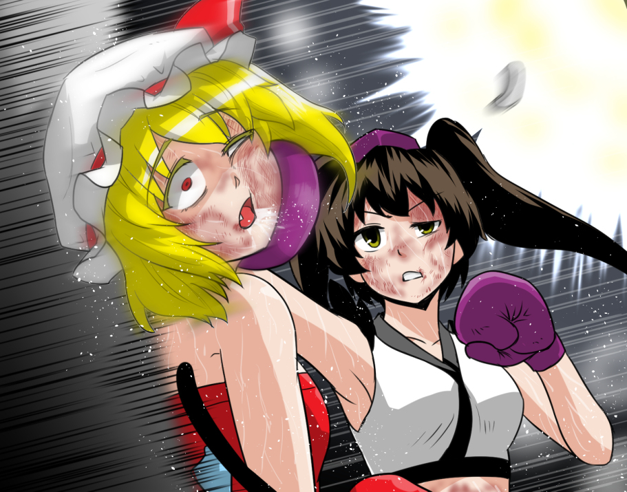 2girls boxing candorange catfight flandre_scarlet himekaidou_hatate multiple_girls ryona tagme touhou