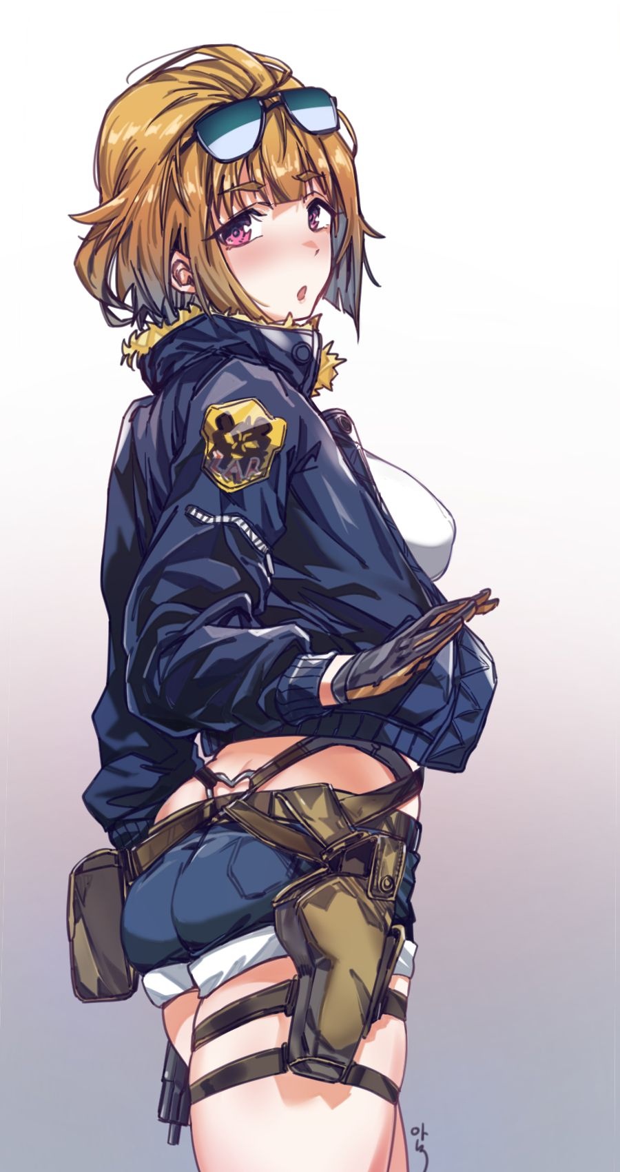 1girl artist_request ass butt_crack girls&#039;_frontline grizzly_mkv_(girls&#039;_frontline) short_shorts shorts tagme