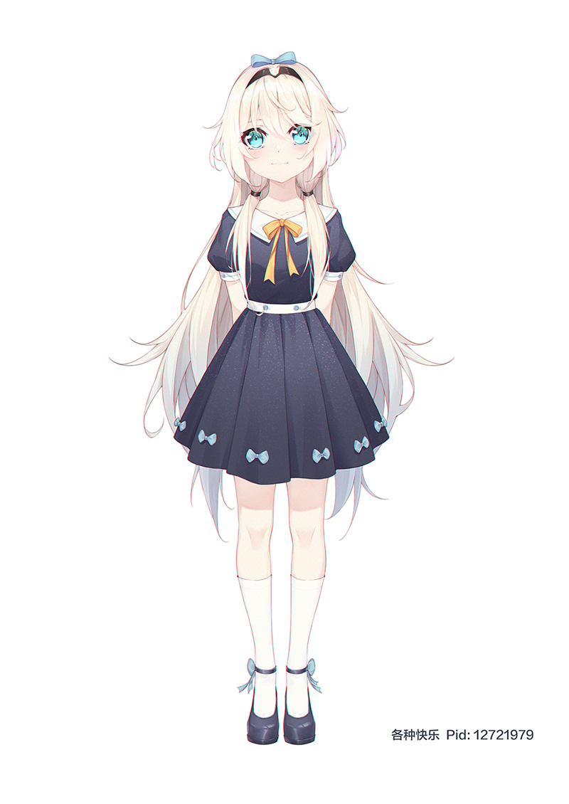 1girl aged_down alternate_costume an-94_(girls&#039;_frontline) artist_name black_dress blonde_hair blue_eyes blue_ribbon bow commentary_request commission dress dress_bow full_body ge_zhong_kuaile girls&#039;_frontline hair_between_eyes hair_bow hair_over_shoulder hairband juliet_sleeves long_hair long_sleeves looking_at_viewer pixiv_commission puffy_sleeves ribbon shoes short_sleeves socks solo white_background yellow_neckwear yellow_ribbon