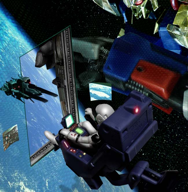 1boy 3d aeug argama commentary_request gundam hiropon_(tasogare_no_puu) hyaku_shiki in_orbit kamille_bidan machinery mecha mecha_focus mecha_pilot_suit mobile_suit photo_background pilot pilot_chair realistic robot science_fiction screen space spacecraft spacesuit zero_gravity zeta_gundam zeta_gundam_(mobile_suit)