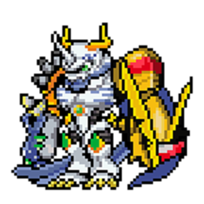 digimon digimon_(creature) green_eyes horns omegamon oridigi original simple_background solo victorygreymon white_background z&#039;dgarurumon