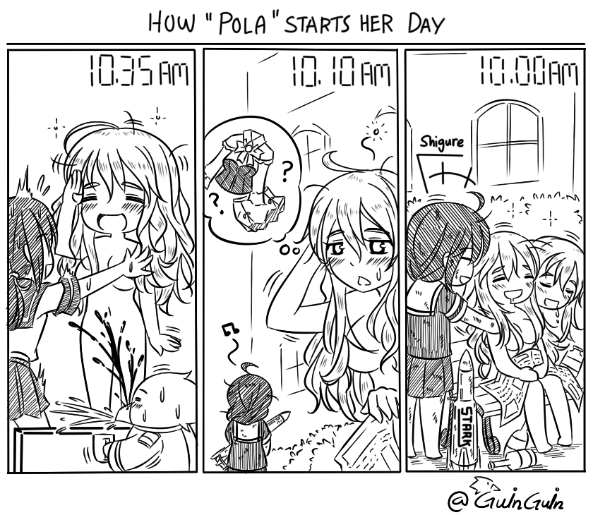 +++ 1other ^_^ admiral_(kancolle) bench bird blood bottle braid breasts censored_nipples chestnut_mouth closed_eyes convenient_censoring english_text fubuki_(kancolle) greyscale guin_guin kantai_collection large_breasts long_hair missile monochrome musical_note newspaper non-human_admiral_(kancolle) nosebleed nude open_mouth penguin pola_(kancolle) ponytail salute school_uniform serafuku shigure_(kancolle) single_braid skirt sleeping smile spoken_object waking_up wavy_hair