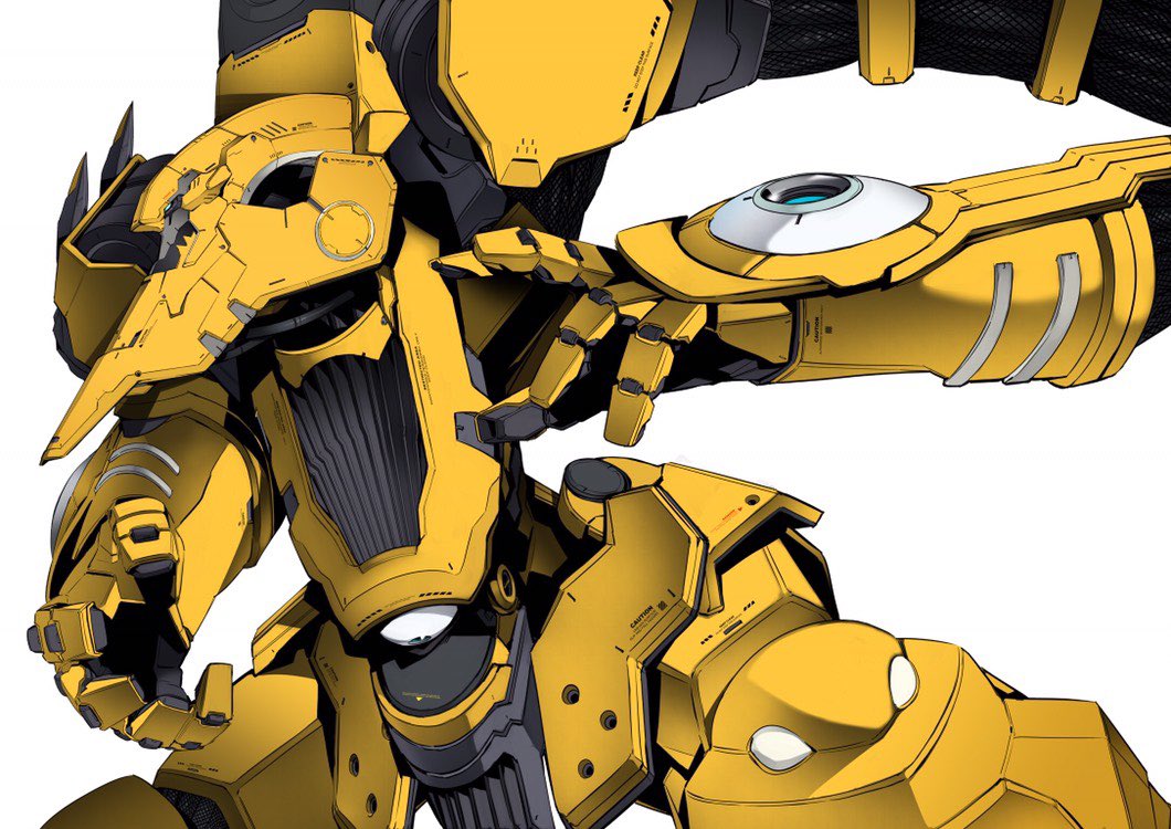 blue_eyes hind-kind kurogane_no_linebarrel looking_ahead mecha no_humans open_hands prototype_design robot science_fiction shimizu_eiichi shimoguchi_tomohiro white_background