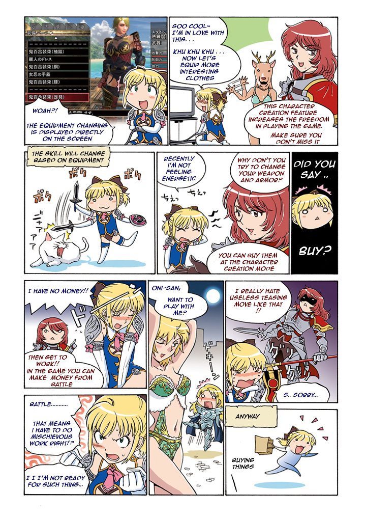 bikini cassandra_alexandra cat comic english_text hildegard_von_krone left-to-right_manga namco siegfried_schtauffen soul_calibur soulcalibur soulcalibur_iv swimsuit sword takatou_rui weapon