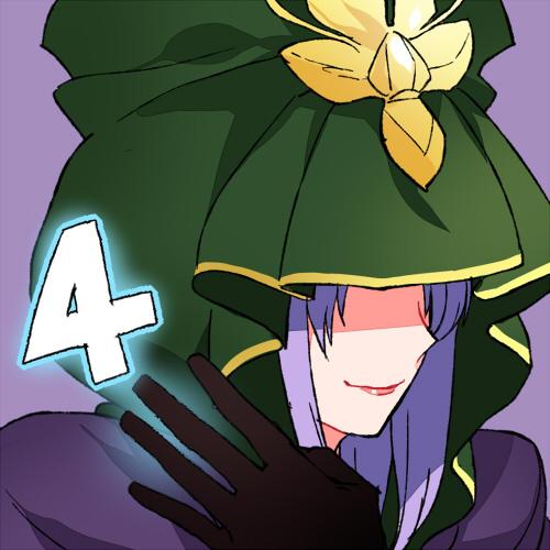 1girl bad_id bad_twitter_id cloak countdown fate/stay_night fate_(series) female_focus gum_(gmng) lips long_hair lowres medea_(caster)_(fate) medea_(fate) purple_background purple_hair simple_background smile solo