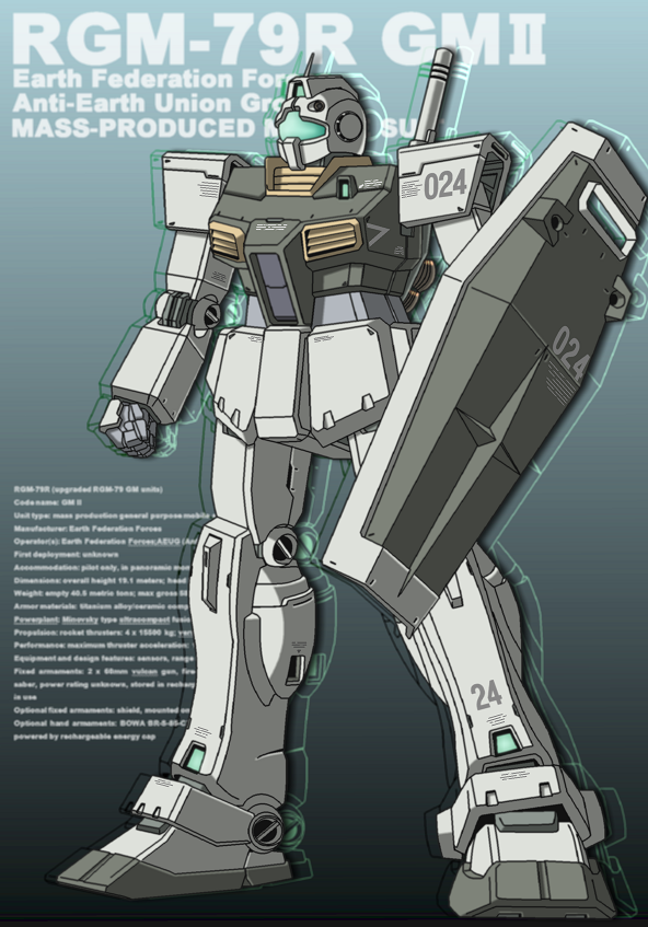 gm_ii gundam joy_(cyber_x_heaven) mecha no_humans robot shield zeta_gundam