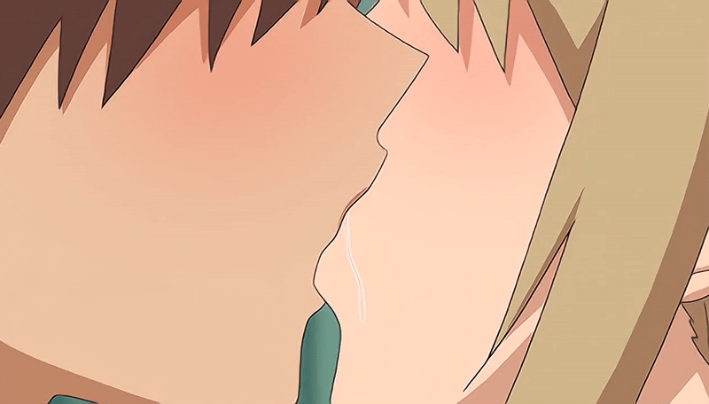 10s 1boy 1girl 2010 animated animated_gif anime_screenshot blonde_hair brother_and_sister brown_hair close-up french_kiss from_side haha_sange hetero incest kiss koga_marie koga_tomonori siblings tagme