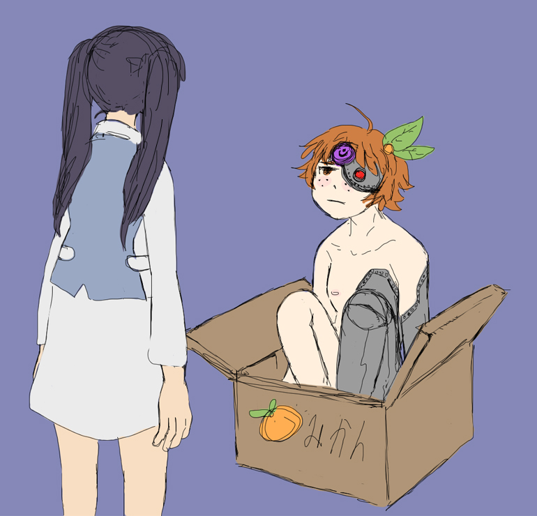 2girls box in_box in_container long_hair multiple_girls nude orange_hair short_hair twintails yuri yuri_kuma_arashi