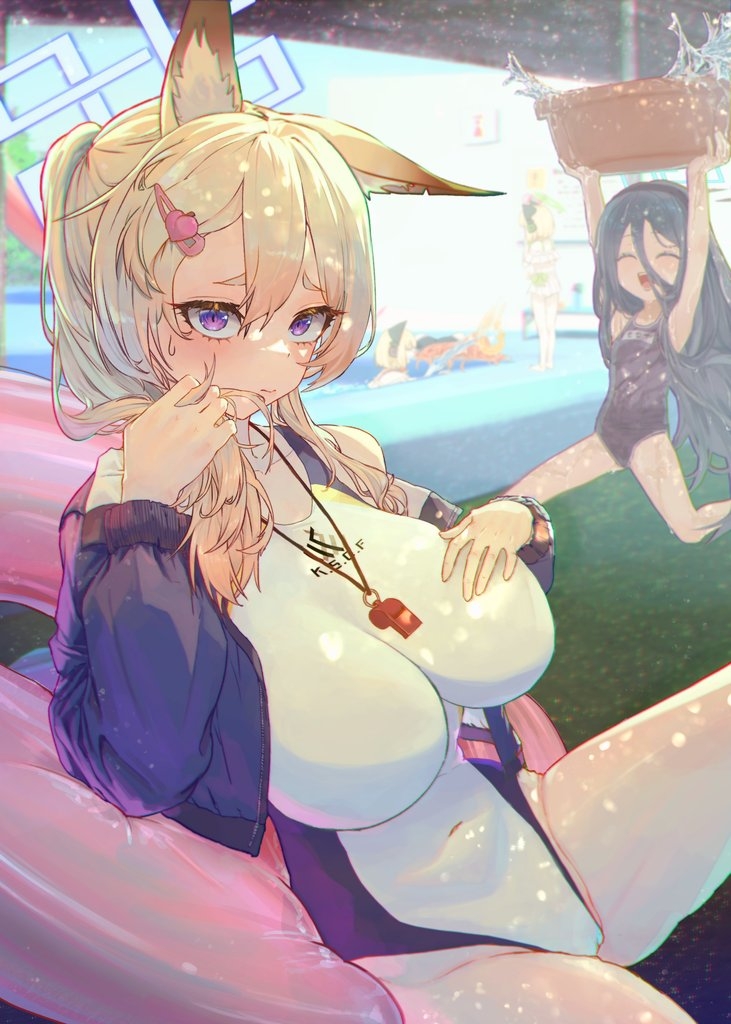 alternate_costume animal_ear_headphones animal_ears aris_(blue_archive) black_hair blonde_hair blue_archive blue_halo cat_ear_headphones cat_ears dog_ears fake_animal_ears green_halo hair_between_eyes halo headphones ilyowal kanna_(blue_archive) kanna_(swimsuit)_(blue_archive) long_hair midori_(blue_archive) momoi_(blue_archive) official_alternate_costume pink_halo purple_eyes swimsuit